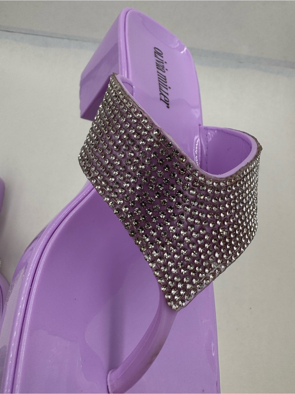 Olivia Miller Gelly Lilac Rhinestone Chunky Platform Thong Sandal, Ladies Size 7 - Picture 9 of 16